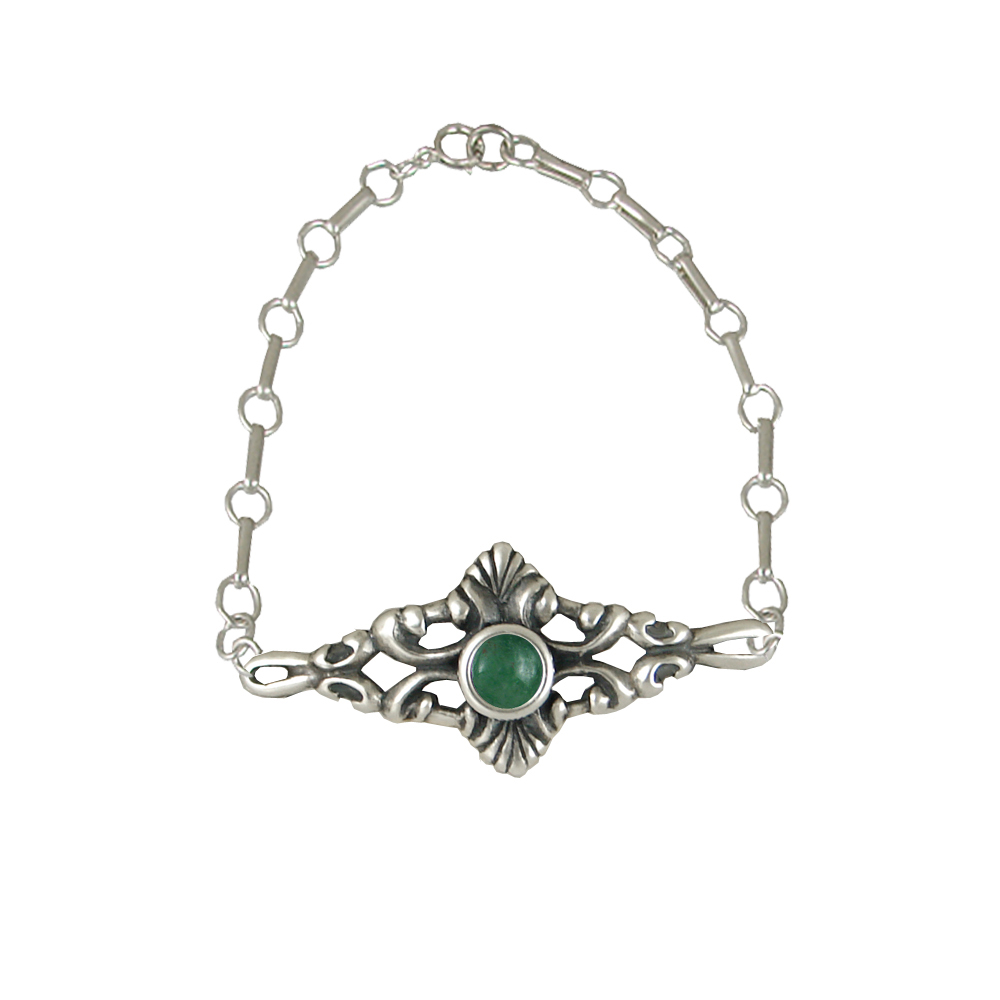 Sterling Silver Adjustable Filigree Chain Bracelet With Jade